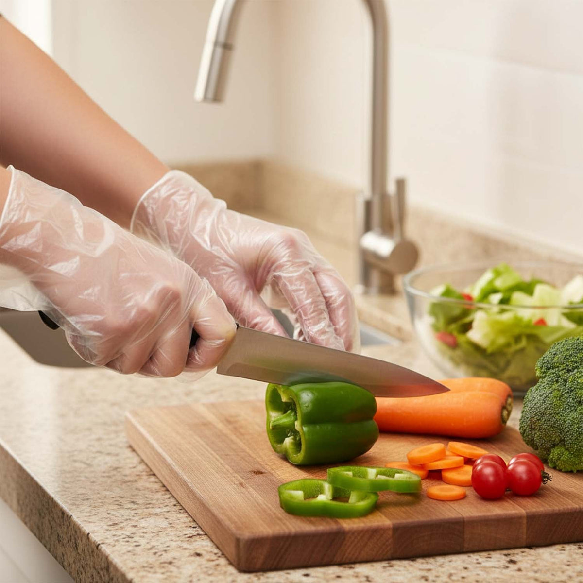 Plastic disposable gloves for food handling and cleaning